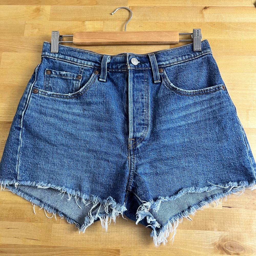 Levi's Denim Shorts 501 Original Cut Off Women Size 27 Blue High Rise Raw Hem
